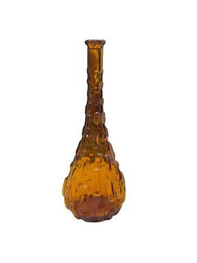 Vtg MCM Empoli Italy Yellow Amber Brick Hobnail Genie Decanter Bottle  14" Italy